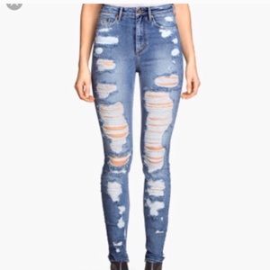 H&M shredded denim high waisted jeans